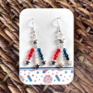 New Handmade Beaded Patriotic Earrings Designed to Look Like Fireworks